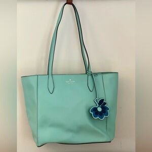 Kate Spade Mint Green Tote Bag with Floral Charm